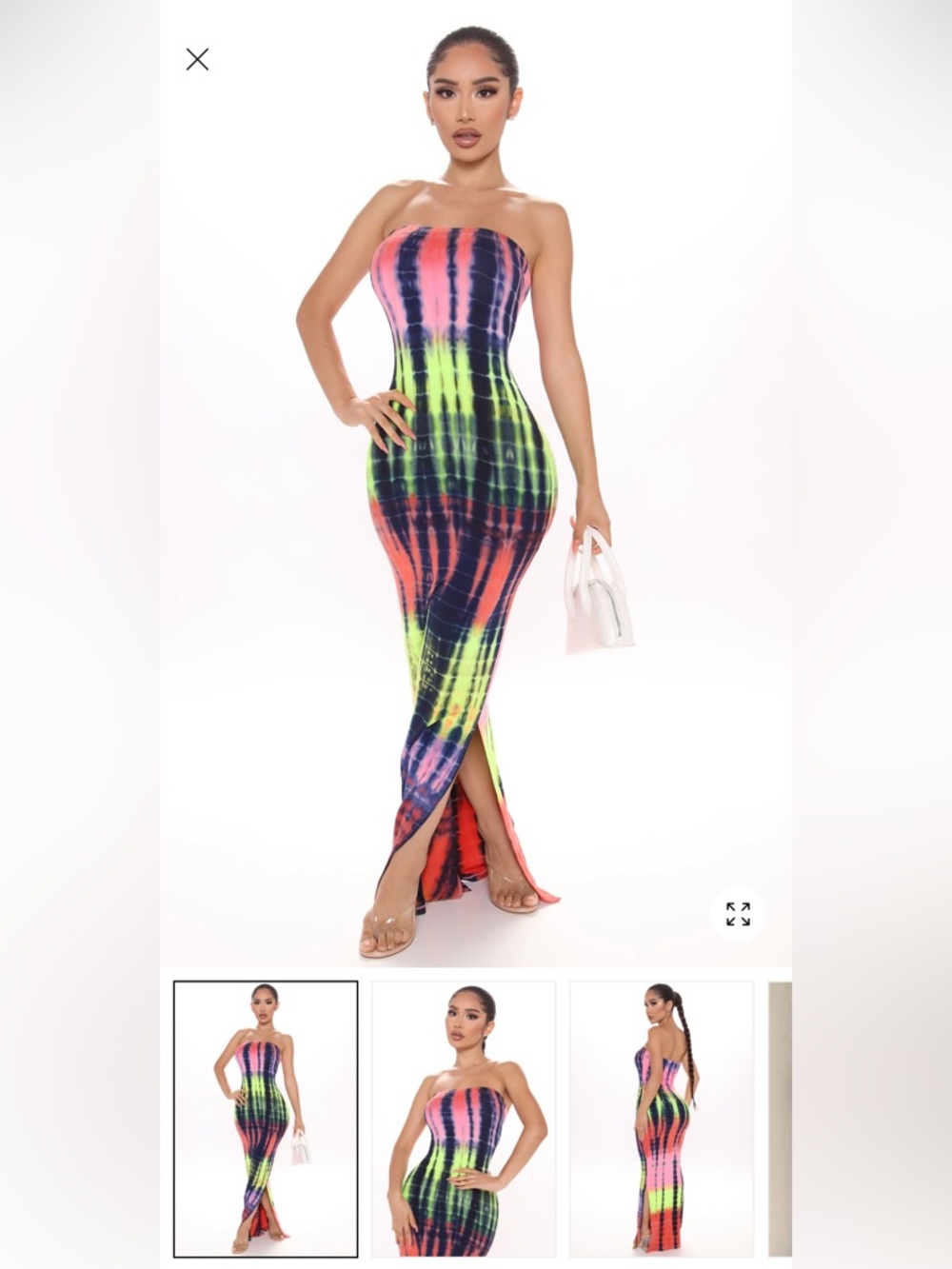 Strapless Tie-Dye Maxi Dress in Neon Multi